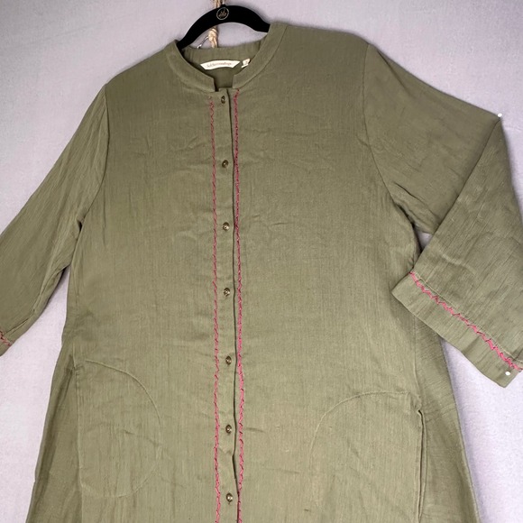 Soft Surroundings‎ Embroidered Tunic Dress Olive Green Tassel Detail Women Large - Picture 4 of 14